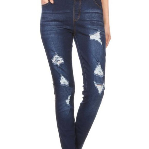 Denim - *HP* Classic Denim Distressed Jeggings -Dark Blue